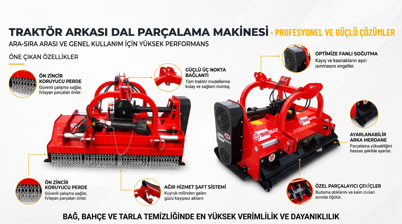 SİSSAN traktör arkası hidrolik kaydırmalı dal parçalama makinesi